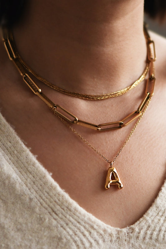 "A" 18K Non-Tarnish Stainless Steel Initial Necklace