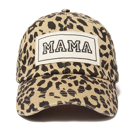 "Mama" Patch Leopard Print Baseball Cap