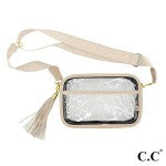 Clear Sling Bag with Adjustable Strap and Tassel in Taupe