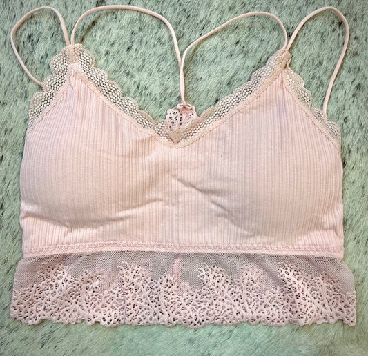 Blush Ribbed Lace Bralette Top