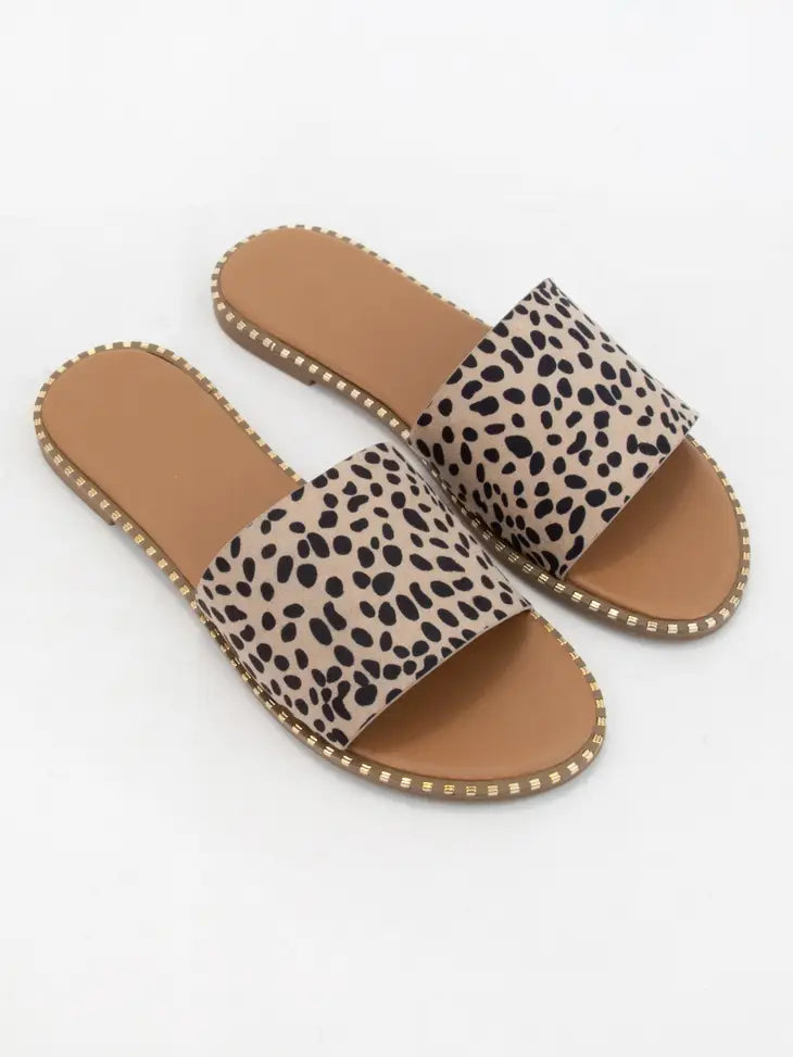 Cheetah Metal Tip Embellished Edge Sole Sandal