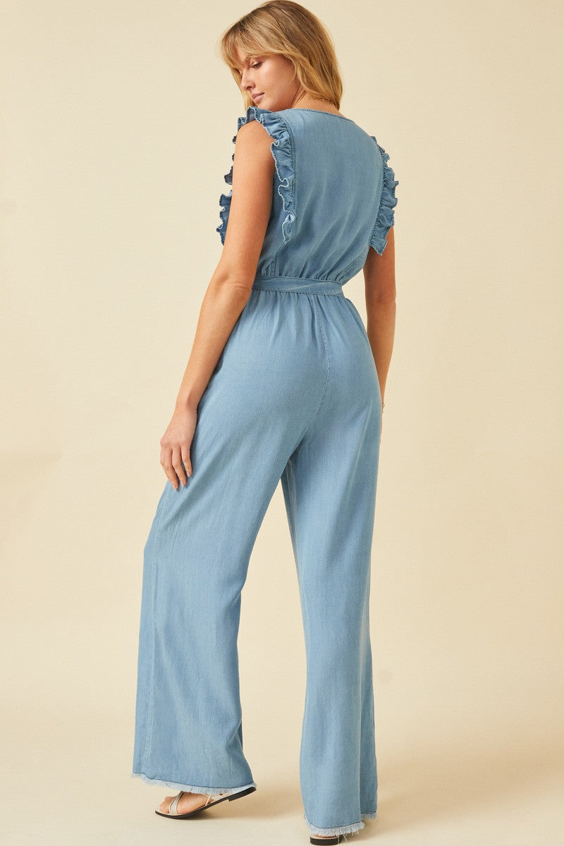 Ruffle Cap sleeve Jumpsuit in Chambray