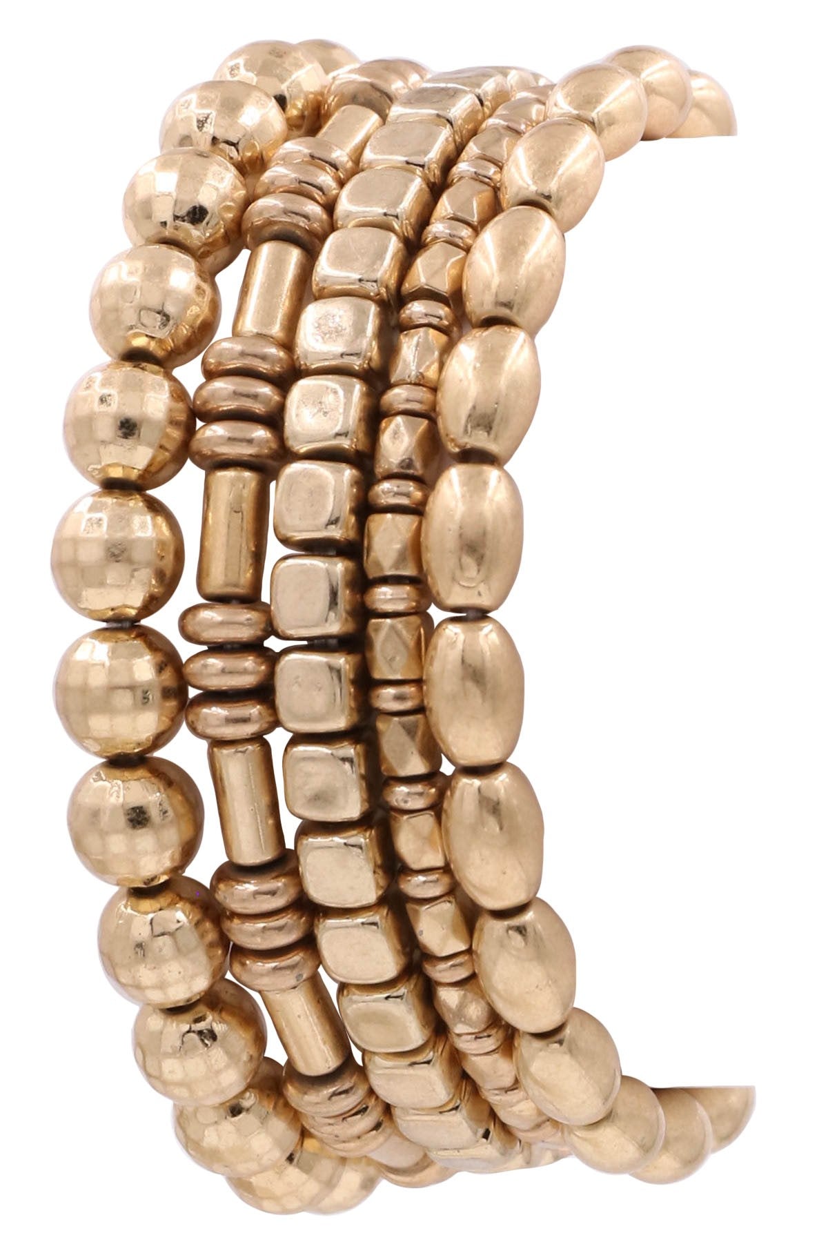Worn Gold Assorted Bead Stretch Bracelet Set