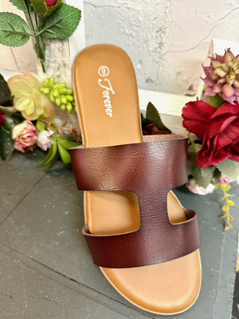 Side Cutout Flat Sandal in Brown