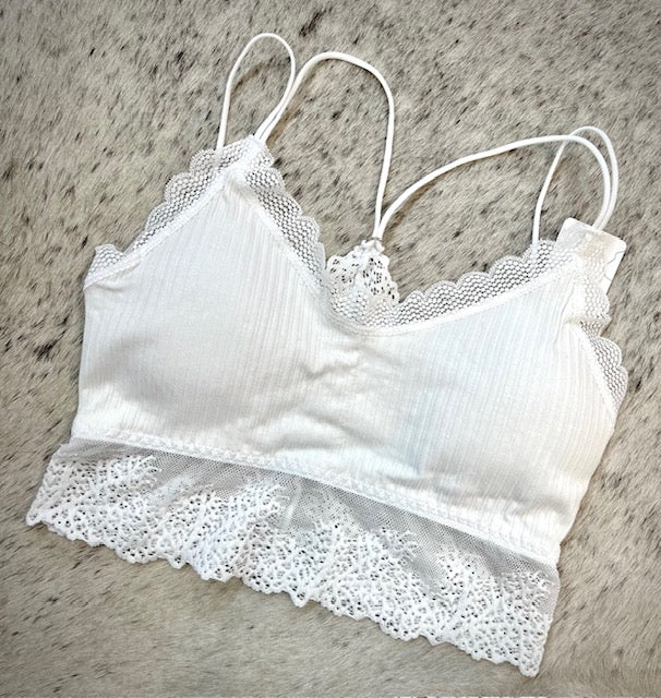 White Ribbed Lace Bralette Top