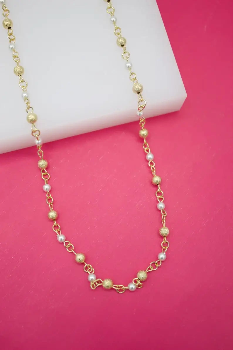 18K Gold Filled Pearl & Sparkly Gold Bead Chain Necklace