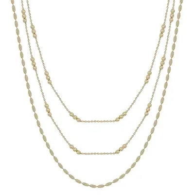 Gold Thin Chain with Triple Dot Beaded Layered Necklace